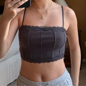Garage Dark Gray Lace Trim Crop Top
